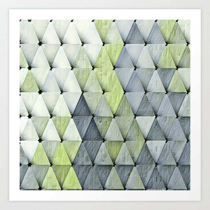 Textured Triangles Lime Gray Art Print