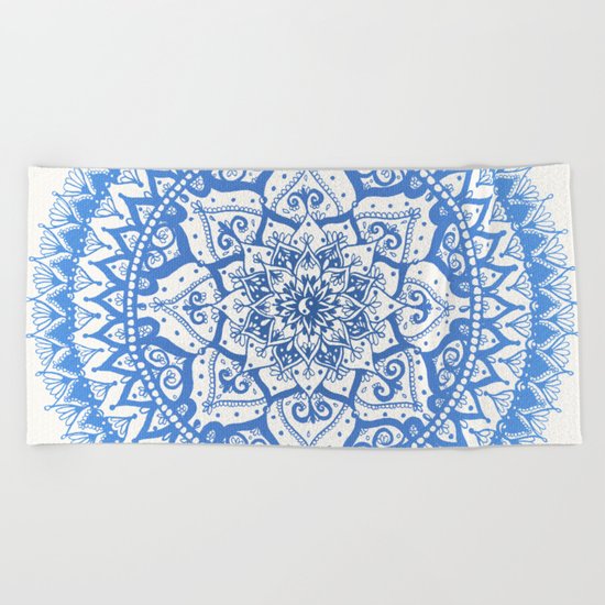 Yin Yang Mandala in Soft Blues Beach Towel