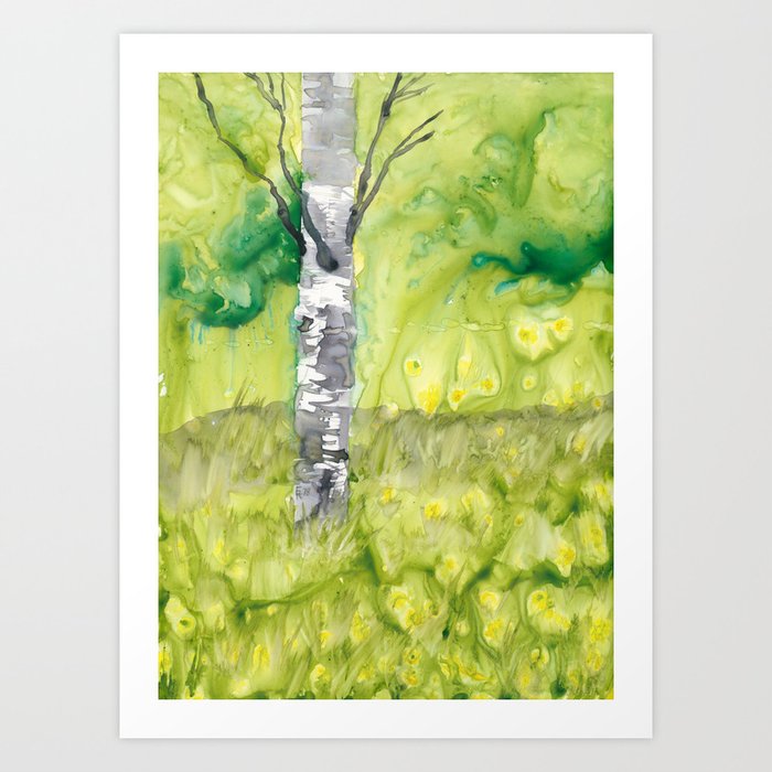 Birch Tree in Spring Landscape Art Print
