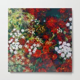 Red poppies and baby's breath bouquets still life floral blossom portrait painting for home, wall, bedroom, kitchen, and living room decor Metal Print