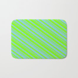 [ Thumbnail: Sky Blue and Chartreuse Colored Pattern of Stripes Bath Mat ]