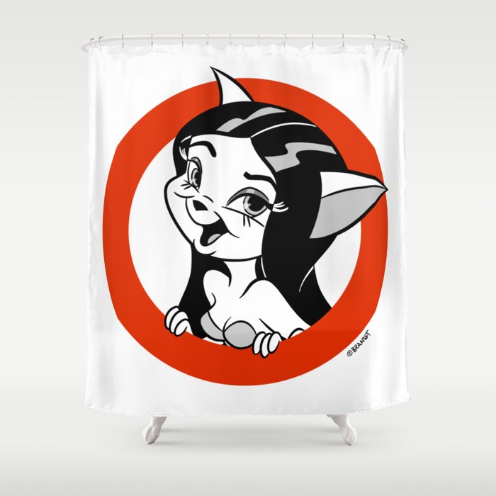 Animated Cat Girl Retro 30s Cartoon Rubber Hose Style Shower Curtain