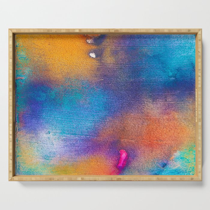 Abstract and Orange and Blue, Watercolor Serving Tray