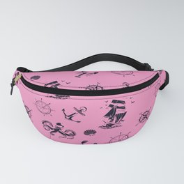 Pink And Blue Silhouettes Of Vintage Nautical Pattern Fanny Pack
