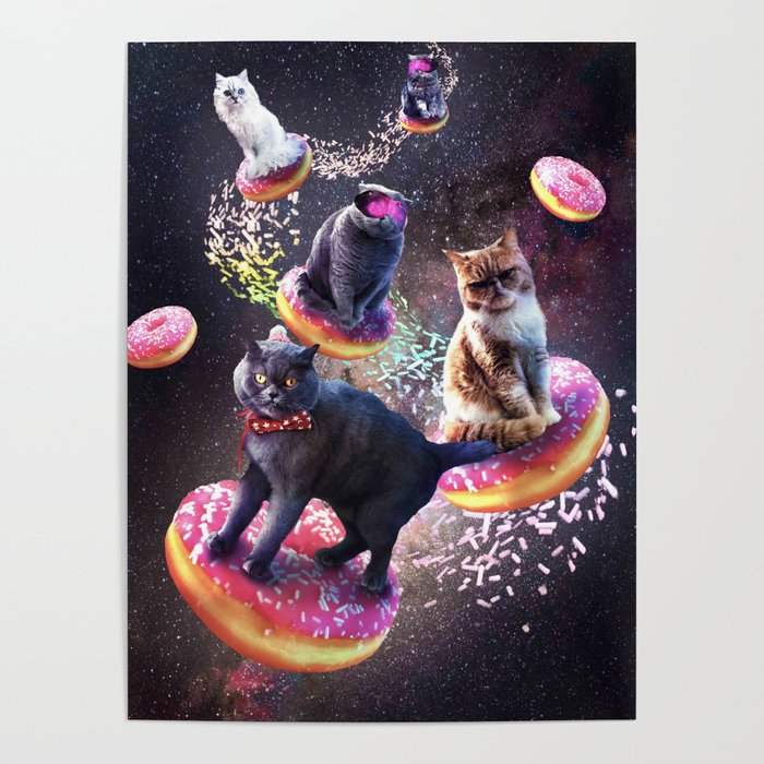 Galaxy Cat Donut - Space Cats Riding Donuts Poster