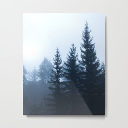 Mystic #atmospheric spruce forest Metal Print | Blue, Foggy, Black, Dark, Perfect Gift, Zen, Mindfulness, Mystic, Atmospheric, Trees 