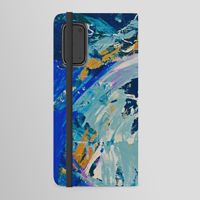 Katie: An expressive abstract piece in blue, orange, and white by Alyssa Hamilton Art - Canvas Texture Visible Android Wallet Case