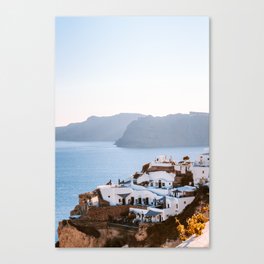 Greek Village on the Sea | White Buildings on a Hill Next to the Water | Travel Photography Fine Art Canvas Print