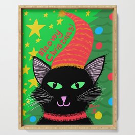 Christmas Cat-Long Black Hair Green Eyes Serving Tray