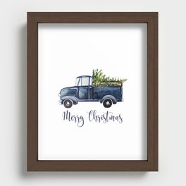 Blue Christmas Truck Recessed Framed Print
