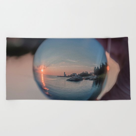 Annisquam sunset though a Crystal Ball Beach Towel