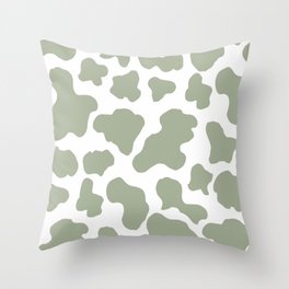 Sage Green Cow Print Aesthetic Pattern Throw Pillow