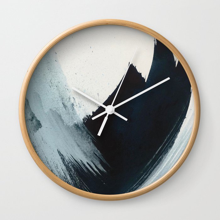Like A Gentle Hurricane: a minimal, abstract piece in blues and white by Alyssa Hamilton Art Wall Clock