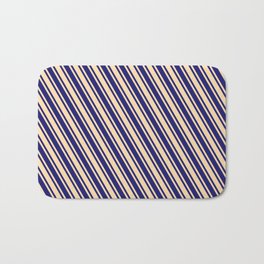 [ Thumbnail: Tan & Midnight Blue Colored Lines/Stripes Pattern Bath Mat ]