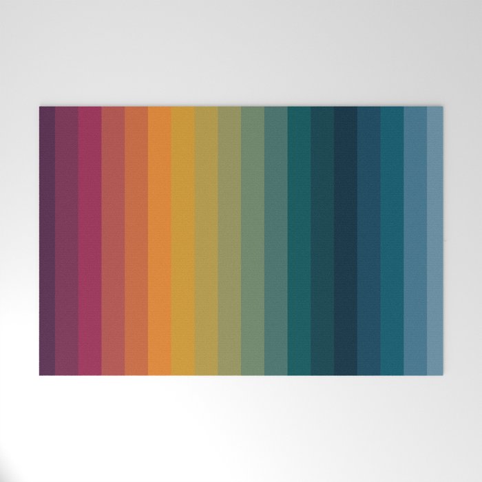 Colorful Abstract Vintage 70s Style Retro Rainbow Summer Stripes Welcome Mat
