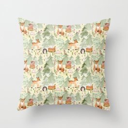 Woodland Life - Little Animals In Forest Throw Pillow