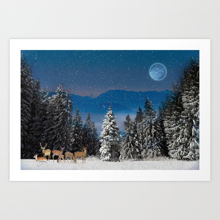 Christmas Forest Scenic Wall Art Art Print By Pinkaslee Society6