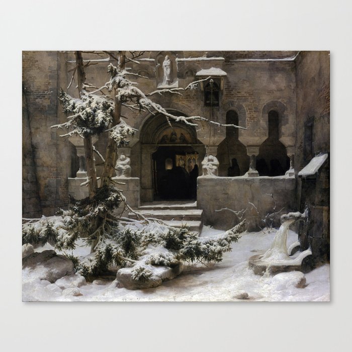 Courtyard of the Monastery Under the Snow - Carl Friedrich Lessing  Canvas Print