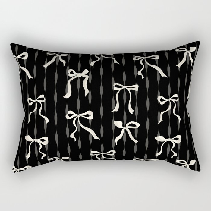 Coquette cream Bows on black background pattern Rectangular Pillow