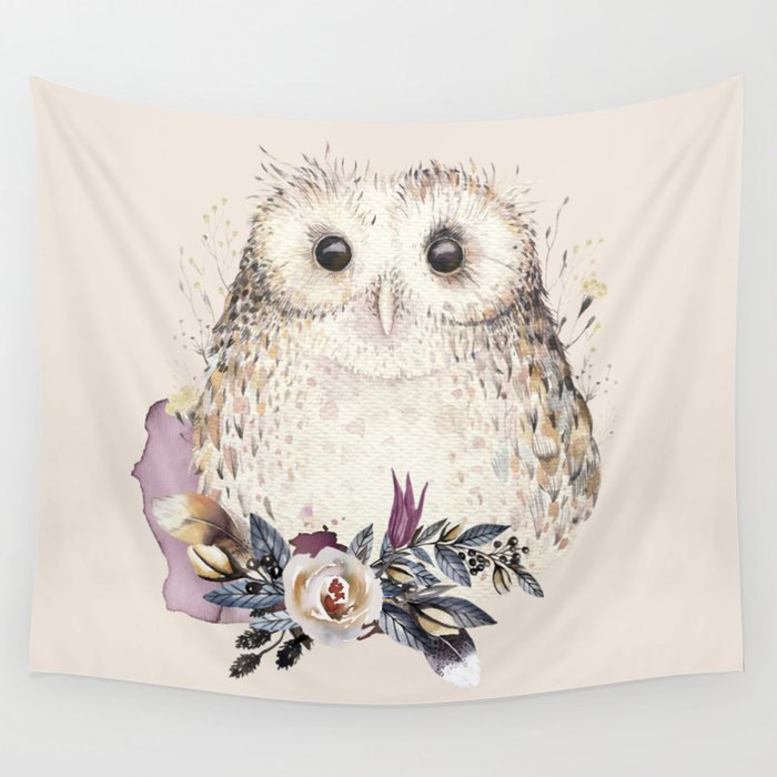Boho Illustration- Be Wise Little Owl Wall Tapestry