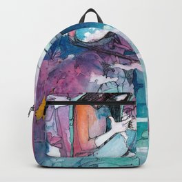Pondering Backpack | Ink, Painting, Drawing, Odd, Fantasy, Illustration, Colorful, Creatures, Surreal, Watercolor 