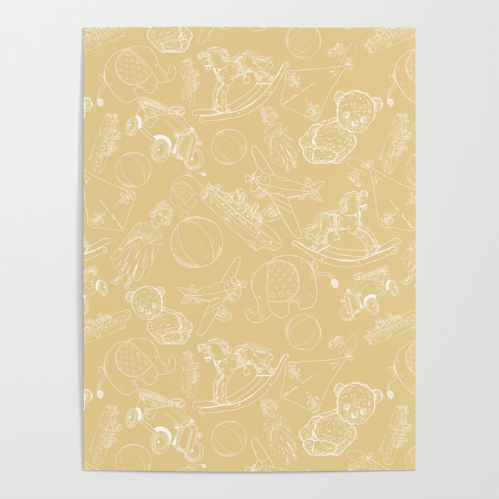 Beige and White Toys Outline Pattern Poster