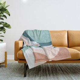 Retro Abstract Waves Teal, Light Blue, Blush Pink and Salmon Throw Blanket