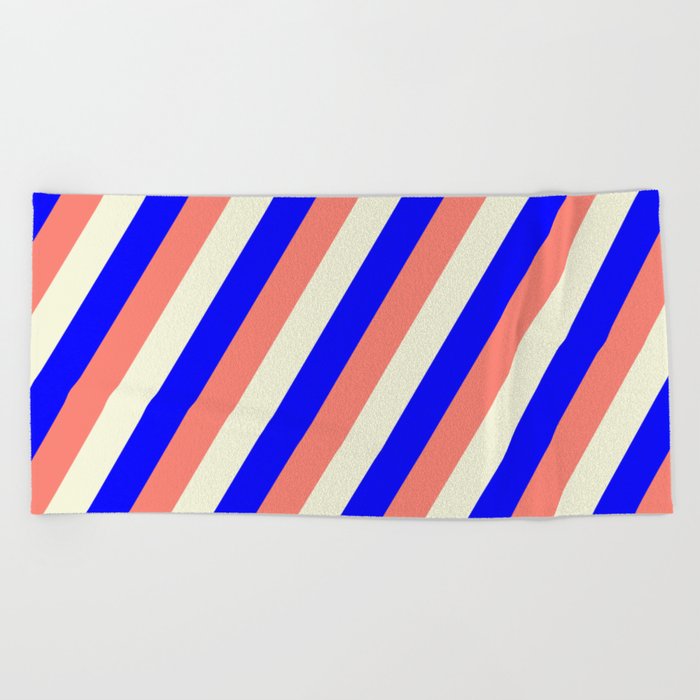 Blue, Salmon & Beige Colored Stripes/Lines Pattern Beach Towel