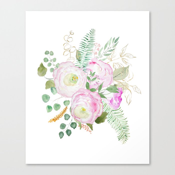 pink eustoma flowers watercolor Canvas Print