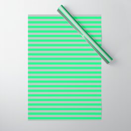 [ Thumbnail: Green & Grey Colored Stripes/Lines Pattern Wrapping Paper ]