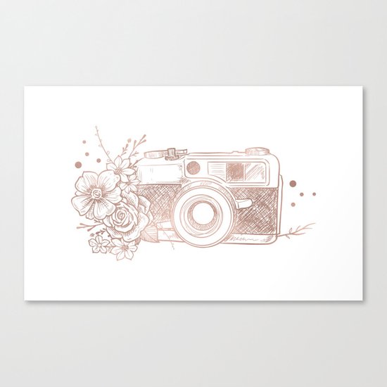 Floral Camera Pink Rose Gold Canvas Print