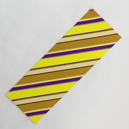 [ Thumbnail: Yellow, Indigo, Dark Goldenrod, and Pale Goldenrod Colored Stripes/Lines Pattern Yoga Mat ]