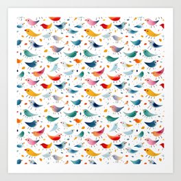 Watercolor Birds Pattern Art Print