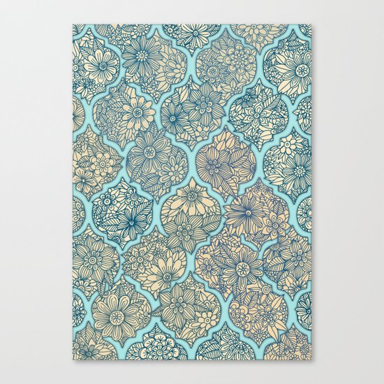 Moroccan Floral Lattice Arrangement - aqua / teal Canvas Print