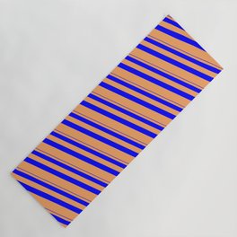 [ Thumbnail: Blue & Brown Colored Lined/Striped Pattern Yoga Mat ]