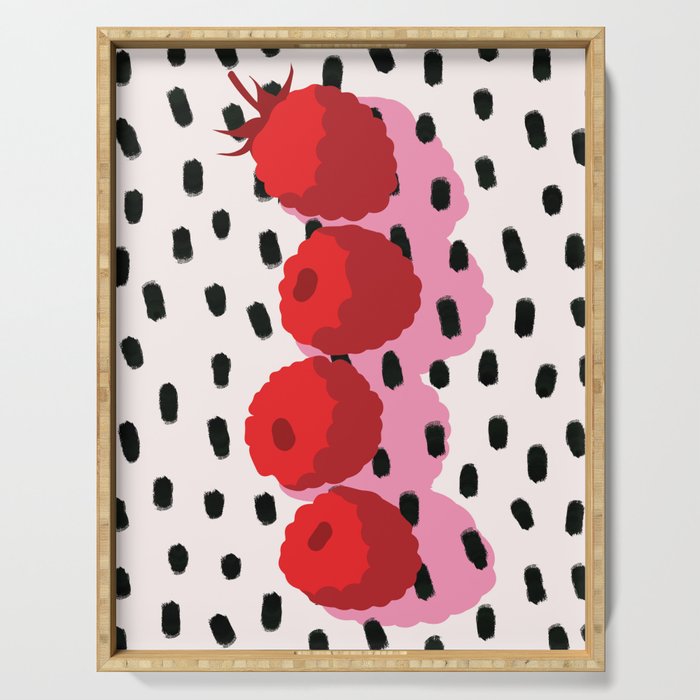Eclectic Vibrant Red Pink Black Rasberry Art, Abstract Shades Animal Print Trendy Maximalist Serving Tray