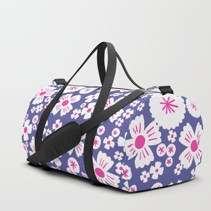 Mini Modern Periwinkle and Hot Pink Daisy Flowers Duffle Bag