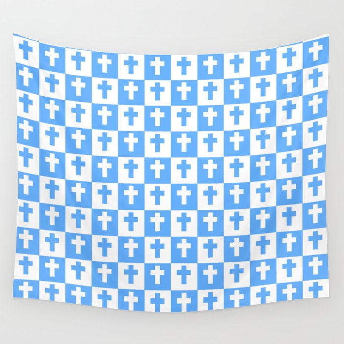 Christian Cross 56- blue Wall Tapestry