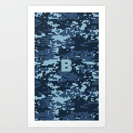 Personalized B Letter on Blue Military Camouflage Air Force Design, Veterans Day Gift / Valentine Gift / Military Anniversary Gift / Army Birthday Gift iPhone Case Art Print