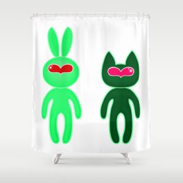 Green kitten and bunny Shower Curtain