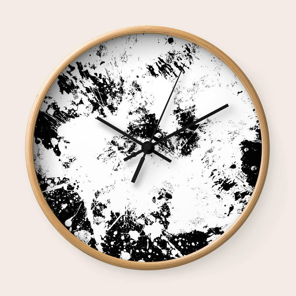 Spilt White Textured Black And White Abstract Painting Wall Clock