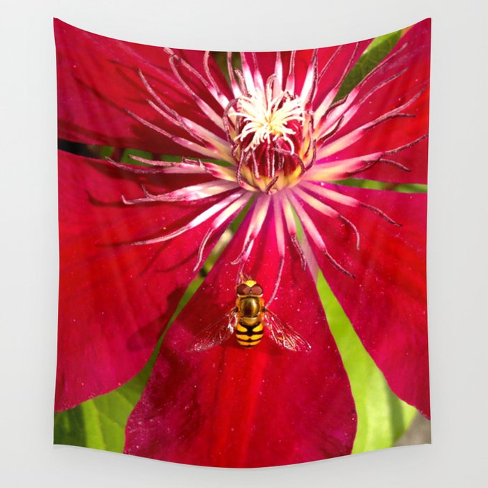 Flowers & bugs RED PASSION FLOWER & HOVERFLY Wall Tapestry