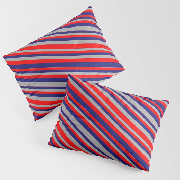 Midnight Blue, Dark Grey & Red Colored Striped/Lined Pattern Pillow Sham