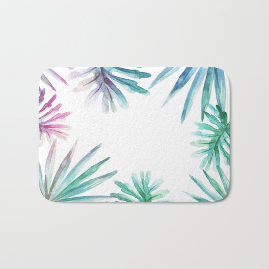 Watercolor botanical leaves Bath Mat