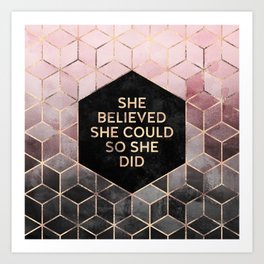 She Believed She Could - Grey Pink Art Print