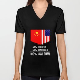 50% Chinese 50% American 100% Awesome Immigrant Unisex V-Neck