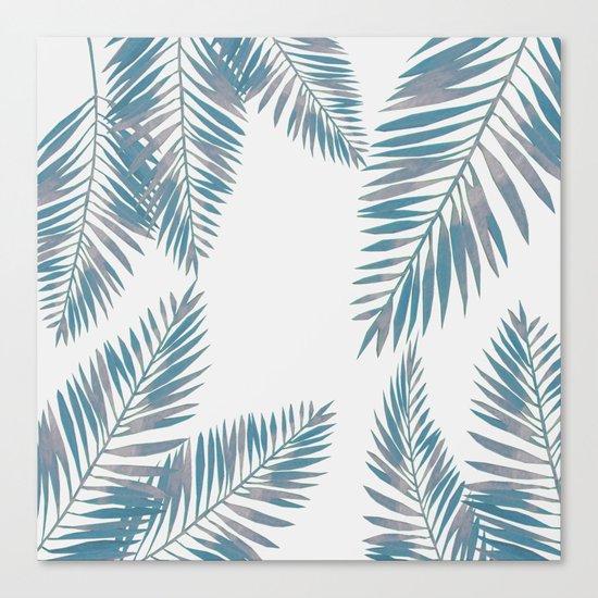 Watercolor tropical palm leaves blue Canvas Print