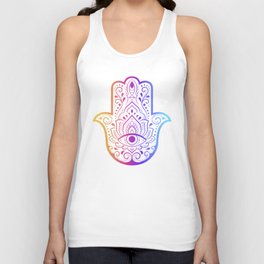 Colorful Hamsa hand drawn symbol with flower. Decorative pattern in oriental style for interior decoration and henna drawings. Unisex Tank Top
