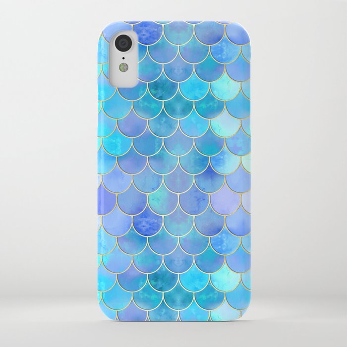 aqua pearlescent & gold mermaid scale pattern iphone case