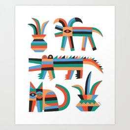 Animal friends chilling with potted plants by Matt Clinard Art Print